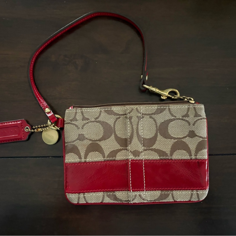 Coach Red and Brown Signature Wristlet